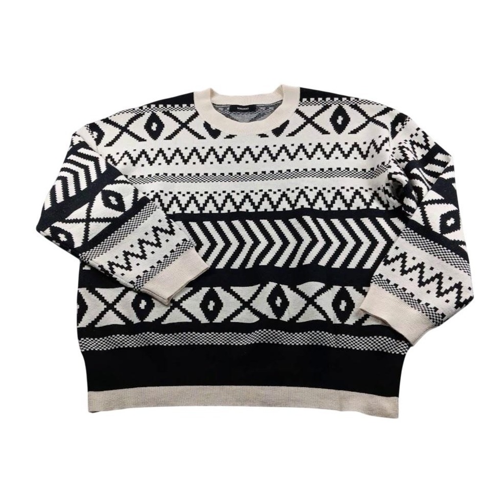 DOKOTOO Sweater Womens XL Black Aztec Geometric Knit Crewneck Pullover Relaxed